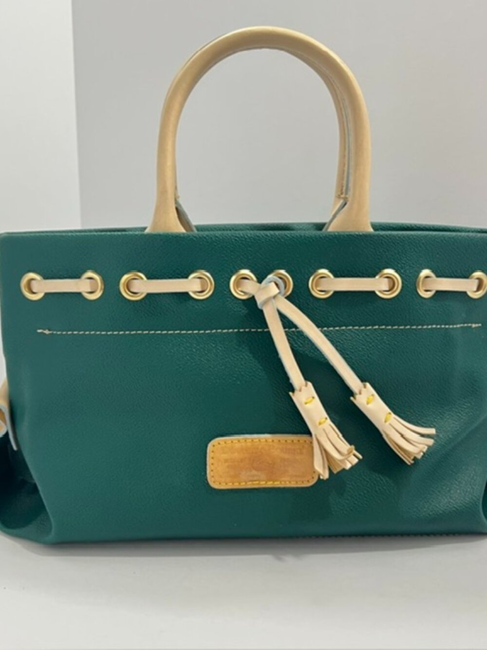 Dooney & Bourke Tassel Tote in Dark Green All Weather Pebbled Leather VTG 1990S